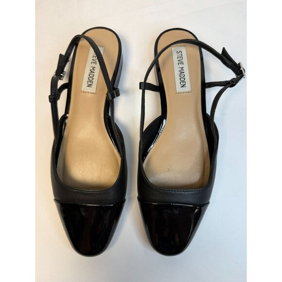 Steve Madden Belinda Flats Black Size 7 Cap Toe Leather Slingback Low Heel Shoes - Picture 3 of 11